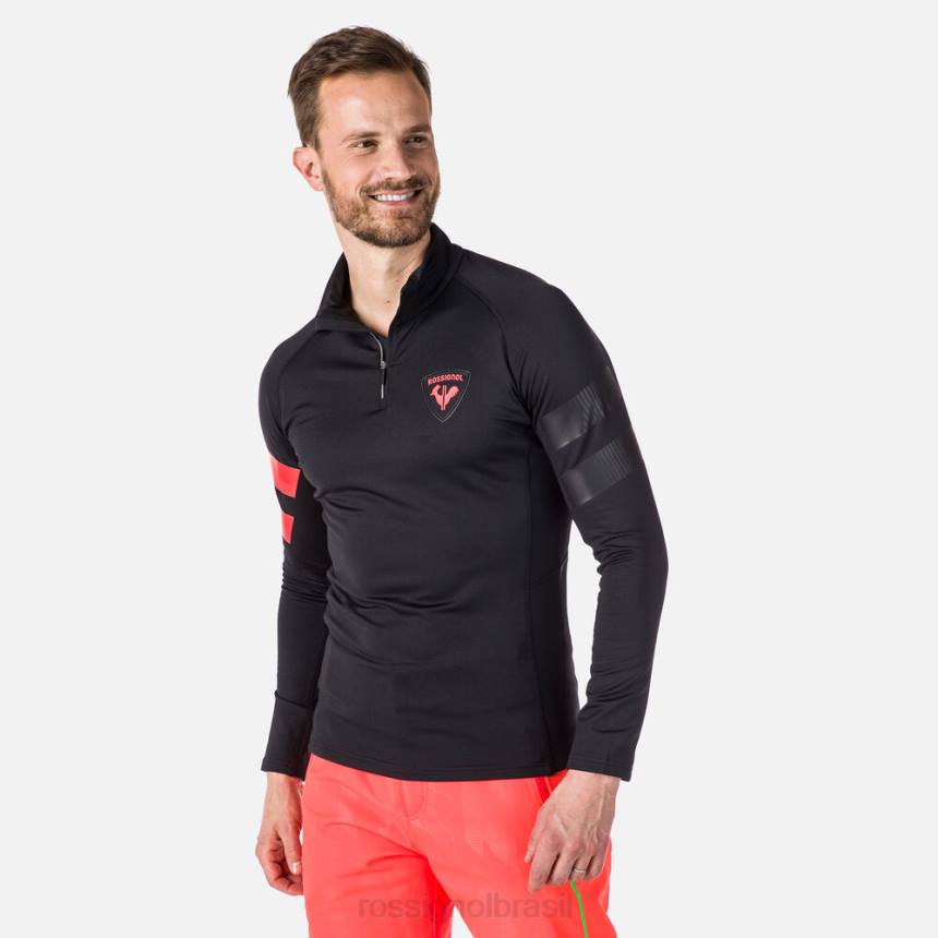 topos Rossignol blusa de lã com meio zíper hero clássica preto homens XP60115