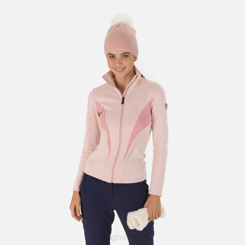 topos Rossignol camada intermediária react merino full-zip rosa pó mulheres XP60742