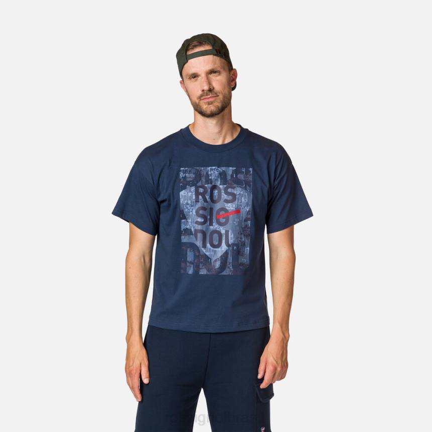 topos Rossignol camiseta confortável com estampa gráfica de algodão azul marinho homens XP60350