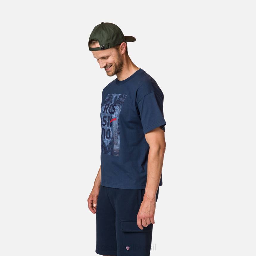 topos Rossignol camiseta confortável com estampa gráfica de algodão azul marinho homens XP60350