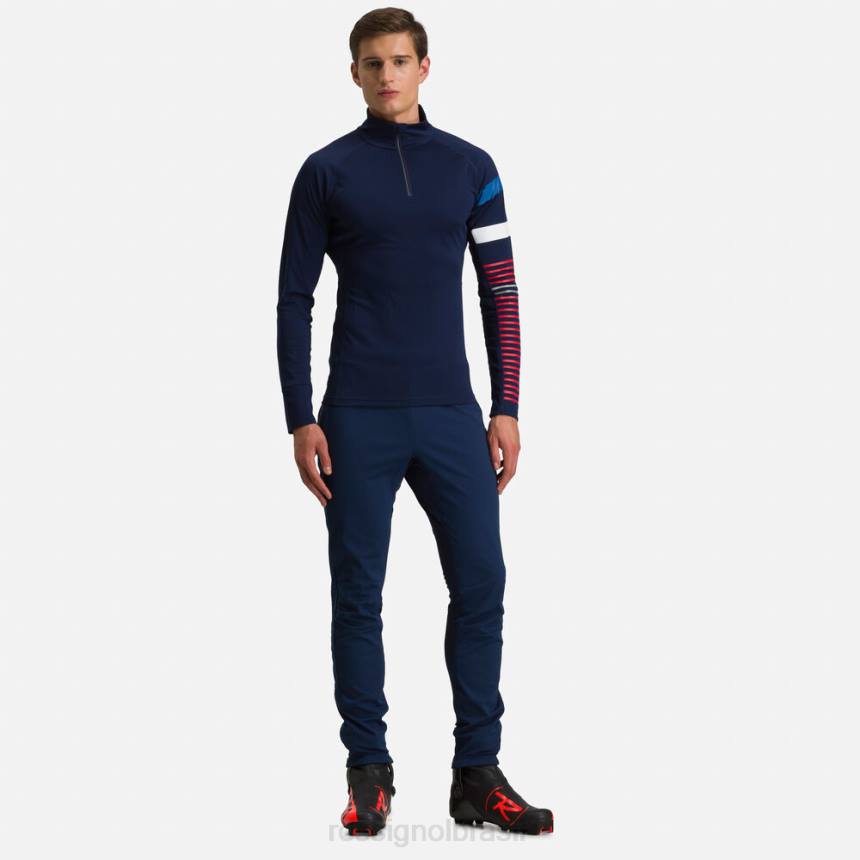 topos Rossignol top de camada base com meio zíper poursuite azul marinho homens XP6058